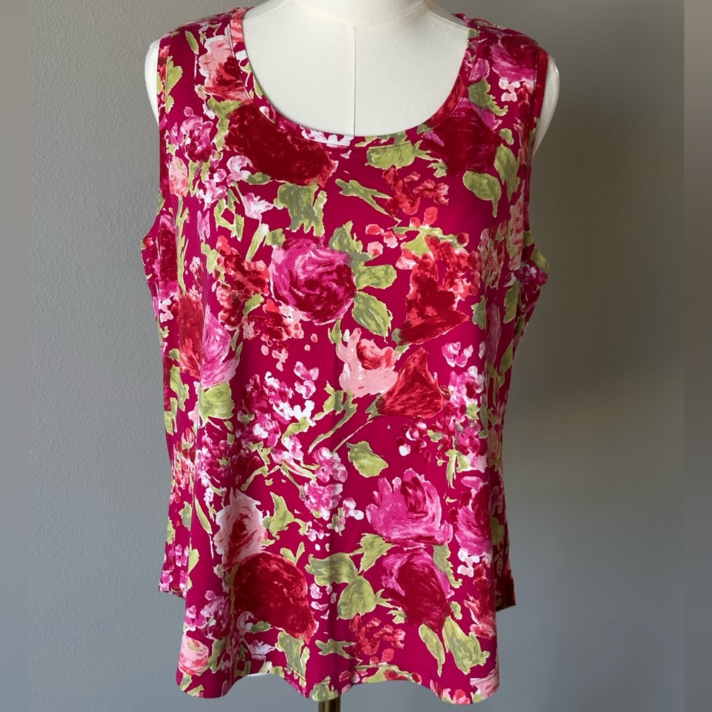 Cozy Isaac Mizrahi Live Essentials Pima Cotton Floral  Pink Tank Top .
